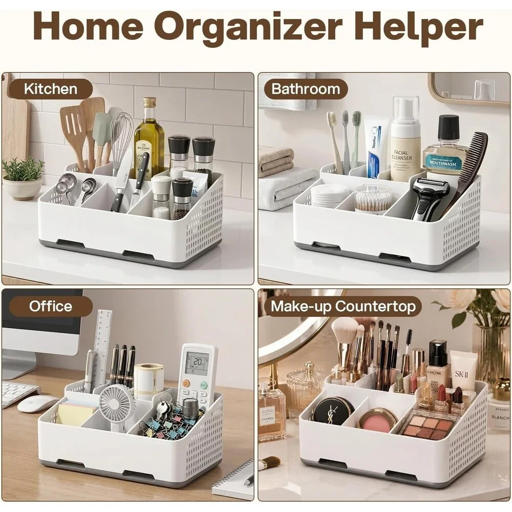 Bathroom Toothbrush Holder Countertop Organizer with Drainage Charger Storage